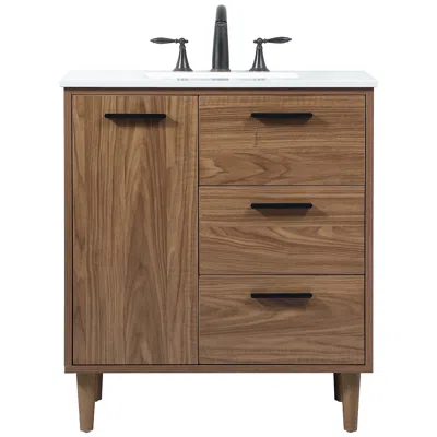 Elegant Lighting Baldwin 30" Wide Walnut Brown Single Sink Bathroom Vanity