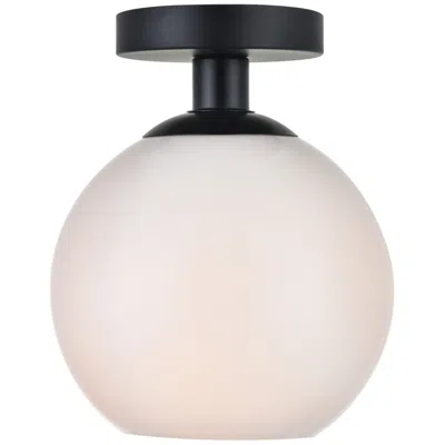 Elegant Lighting Baxter 1 Lt Black Flush Mount W/ Frosted White Glass