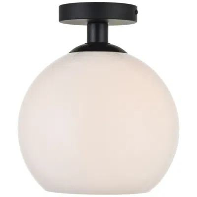 Elegant Lighting Baxter 1 Lt Black Flush Mount With Frosted White Glass