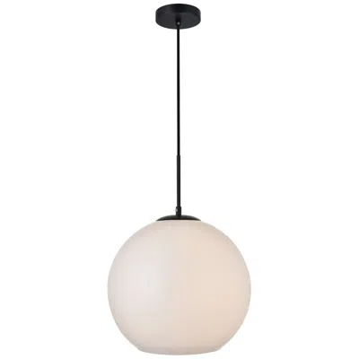 Elegant Lighting Baxter 1 Lt Black Pendant With Frosted White Glass