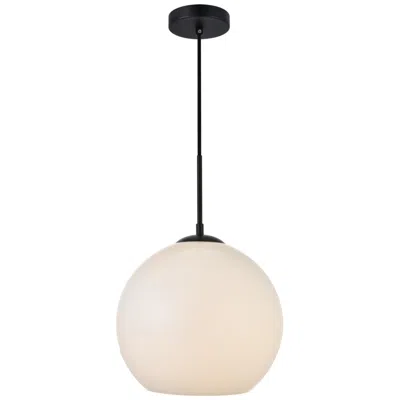 Elegant Lighting Baxter 1 Lt Black Pendant With Frosted White Glass