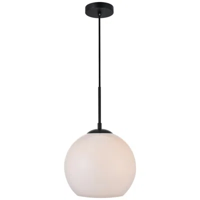 Elegant Lighting Baxter 1 Lt Black Pendant With Frosted White Glass