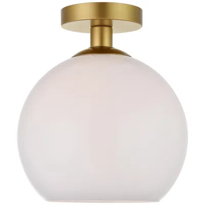 Elegant Lighting Baxter 1 Lt Brass Flush Mount With Frosted White Glass