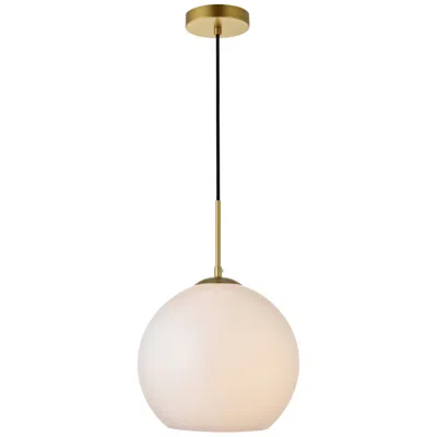 Elegant Lighting Baxter 11 3/4"w Brass Mini Pendant W/ Frosted White Glass