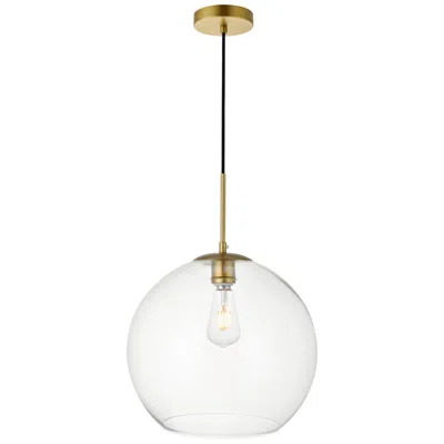 Elegant Lighting Baxter 13 3/4" Modern Brass Clear Glass Dome Pendant