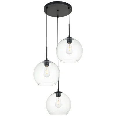 Elegant Lighting Baxter 20" Wide 3-light Black Clear Glass Pendant