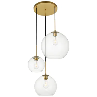 Elegant Lighting Baxter 21" Brass 3-light Modern Glass Globe Pendant