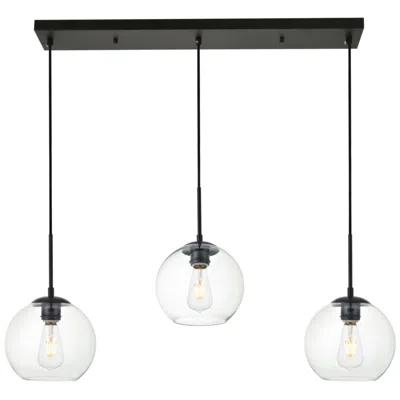 Elegant Lighting Baxter 3 Lts Black Pendant With Clear Glass