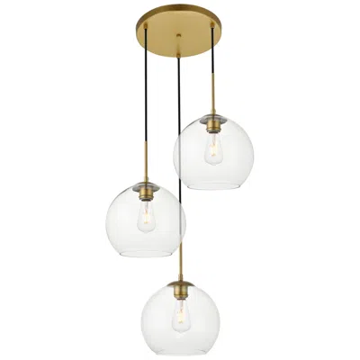 Elegant Lighting Baxter 3 Lts Brass Pendant With Clear Glass