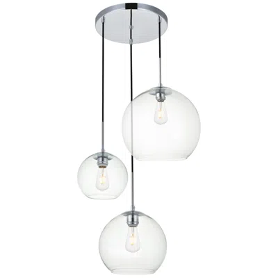 Elegant Lighting Baxter 3 Lts Chrome Pendant With Clear Glass In Gray