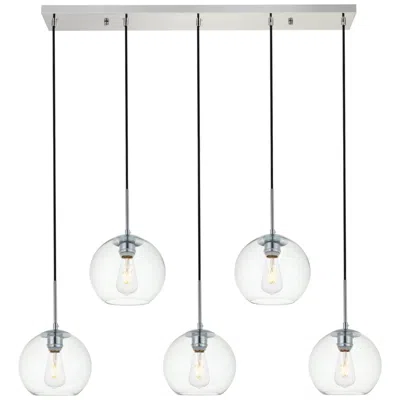 Elegant Lighting Baxter 41 3/4" Wide 5-light Glass And Chrome Pendant In White