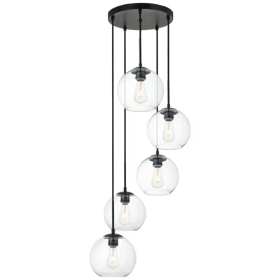 Elegant Lighting Baxter 5 Lts Black Pendant With Clear Glass
