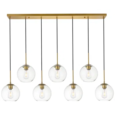 Elegant Lighting Baxter 54" Wide Brass And Clear Glass Multi-light Pendant