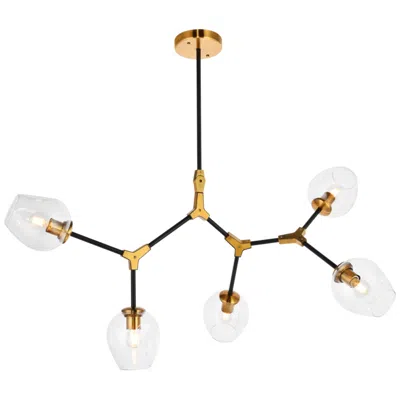 Elegant Lighting Cavoli 5 Lt In Lt Antique Brass And Flat Black Pendant