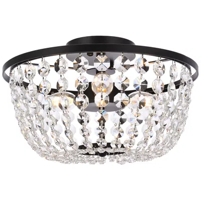 Elegant Lighting Cora 13" Wide Black And Clear Crystal 3-light Ceiling Light