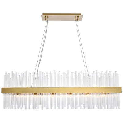 Elegant Lighting Dallas 42"w Satin Gold Crystal Rectangular 24-light Pendant