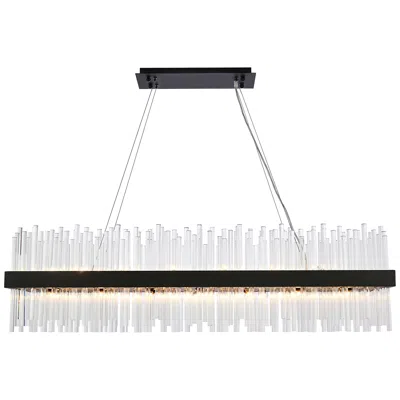 Elegant Lighting Dallas 48" Rectangle Crystal Pendant In Black In White