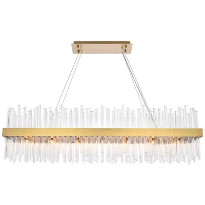 Elegant Lighting Dallas 48"w Satin Gold Crystal Rectangular 24-light Pendant