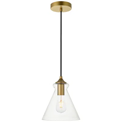 Elegant Lighting Destry 1 Lt Brass Pendant With Clear Glass