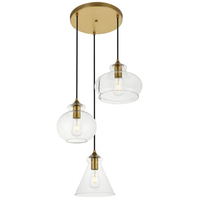 Elegant Lighting Destry 18 1/2" Brass Clear Glass Multi-light Pendant