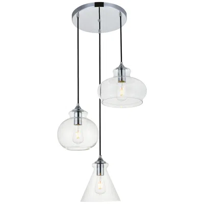 Elegant Lighting Destry 18 1/2" Chrome Clear Glass Multi-light Pendant
