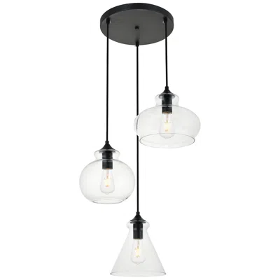 Elegant Lighting Destry 18 1/2" Wide 3-light Black Clear Glass Pendant