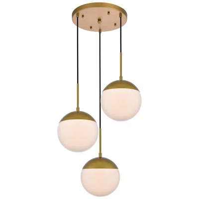 Elegant Lighting Eclipse 18" Wide 3-light Brass White Glass Pendant