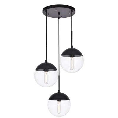 Elegant Lighting Eclipse 3 Lts Black Pendant With Clear Glass