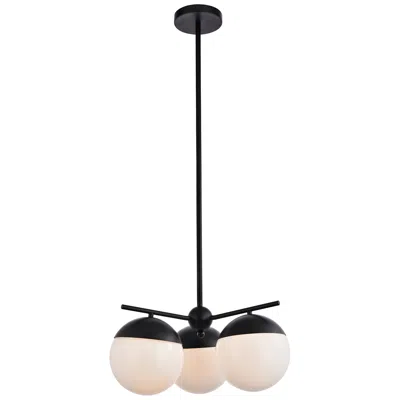 Elegant Lighting Eclipse 3 Lts Black Pendant With Frosted White Glass