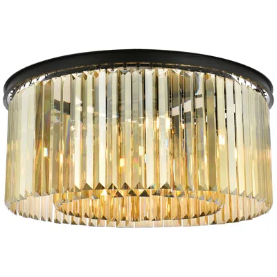 Elegant Lighting Elegant Sydney 8 Lt Flush Mount In Matte Black With Golden Teak Crystals