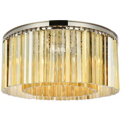 Elegant Lighting Elegant Sydney Ceiling Light In Polished Nickel With Golden Teak Crystals
