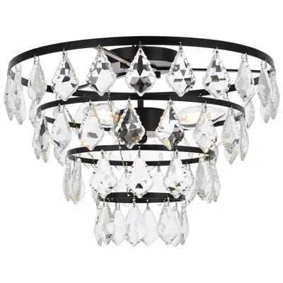 Elegant Lighting Ella 16" Wide Black And Clear Crystal 3-light Ceiling Light