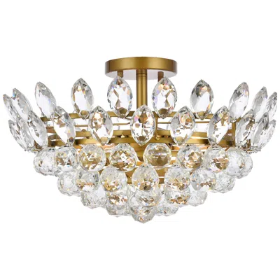 Elegant Lighting Emilia 18"w Brass And Clear Crystal 5-light Ceiling Light