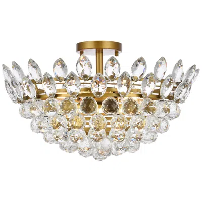 Elegant Lighting Emilia 20"w Brass And Clear Crystal 5-light Ceiling Light