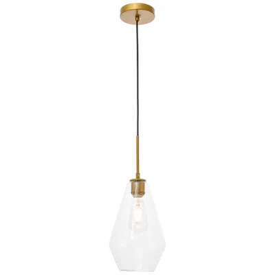 Elegant Lighting Gene 1 Lt Brass And Clear Glass Pendant
