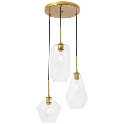 Elegant Lighting Gene 17 1/4" Brass Clear Glass Multi-light Pendant