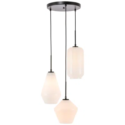 Elegant Lighting Gene 17 1/4" Wide Black Multi-light Pendant With White Glass