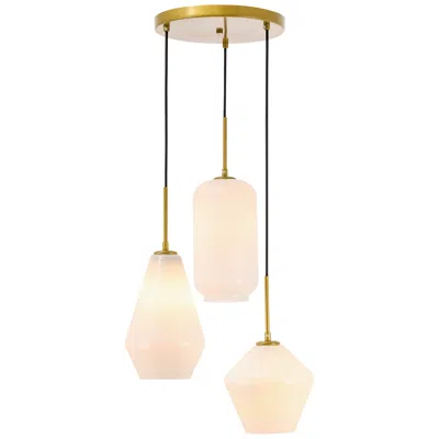 Elegant Lighting Gene 17 1/4" Wide Brass Multi-light Pendant With White Glass