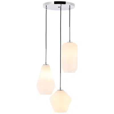 Elegant Lighting Gene 17 1/4"w Chrome Multi-light Pendant With White Glass