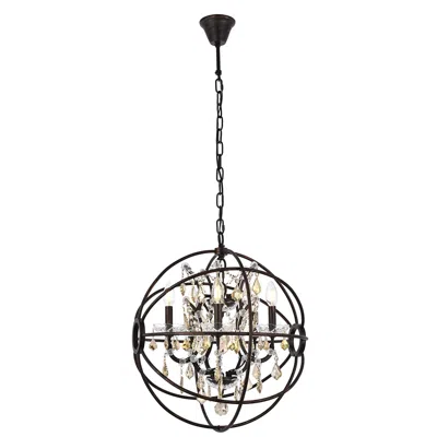 Elegant Lighting Geneva 20" Wide Dark Bronze And Golden Teak 5-light Pendant