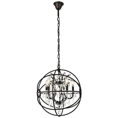 Elegant Lighting Geneva 20" Wide Dark Bronze Steel Crystal 5-light Pendant