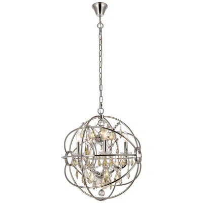 Elegant Lighting Geneva 5 Lt Polished Nickel Pendant Golden Teak