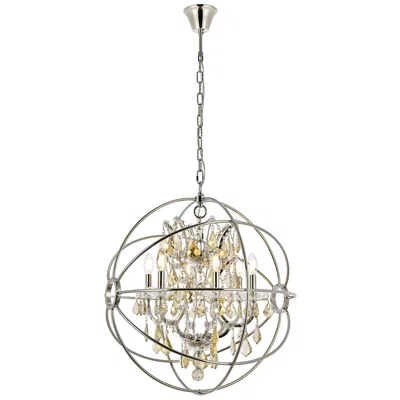 Elegant Lighting Geneva 6 Lt Polished Nickel Chandelier Golden Teak