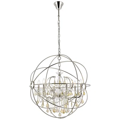Elegant Lighting Geneva 6 Lt Polished Nickel Chandelier Golden Teak