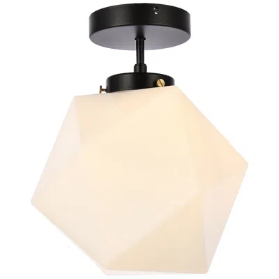 Elegant Lighting Lawrence 1 Lt Black And White Glass Flush Mount