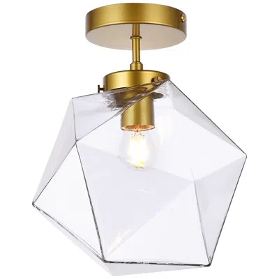 Elegant Lighting Lawrence 1 Lt Brass And Clear Glass Flush Mount
