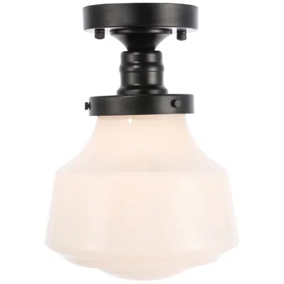 Elegant Lighting Lyle 1 Lt Black And Frosted White Glass Flush Mount