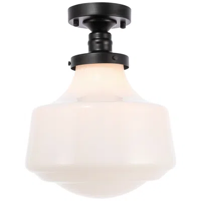 Elegant Lighting Lyle 1 Lt Black And Frosted White Glass Flush Mount