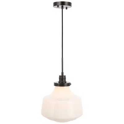 Elegant Lighting Lyle 1 Lt Black And Frosted White Glass Pendant