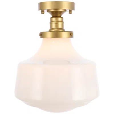 Elegant Lighting Lyle 1 Lt Brass And Frosted White Glass Flush Mount In Gold